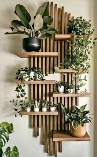 Création d'une étagère murales pour plantes dans un salon à Vannes, Rennes, Les Meubles Fantastiques